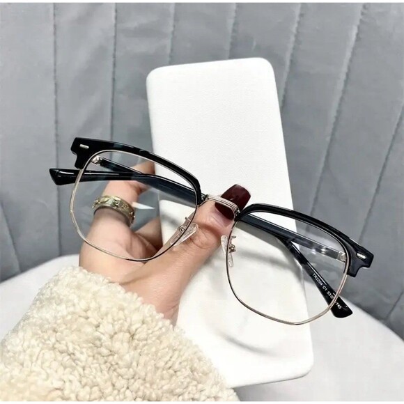 Fashion unisex square Plain glasses for men women Metal frame glasses polygon - Picture 2 of 11